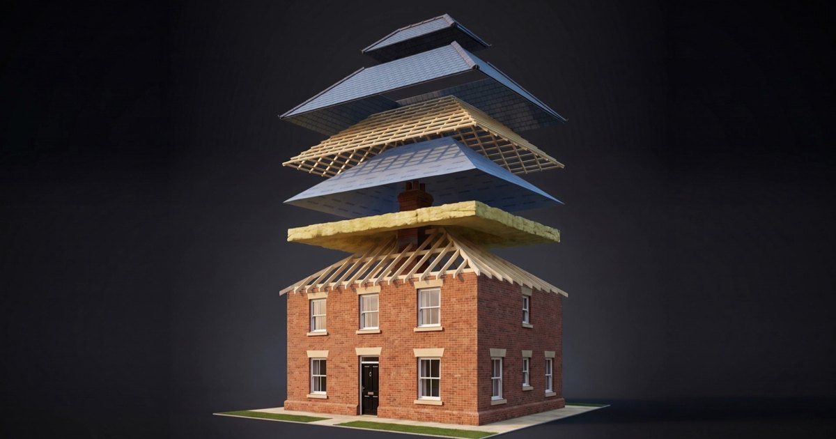 Ashworth & Slate: a photoreal house whose slate roof lifts apart into six layers