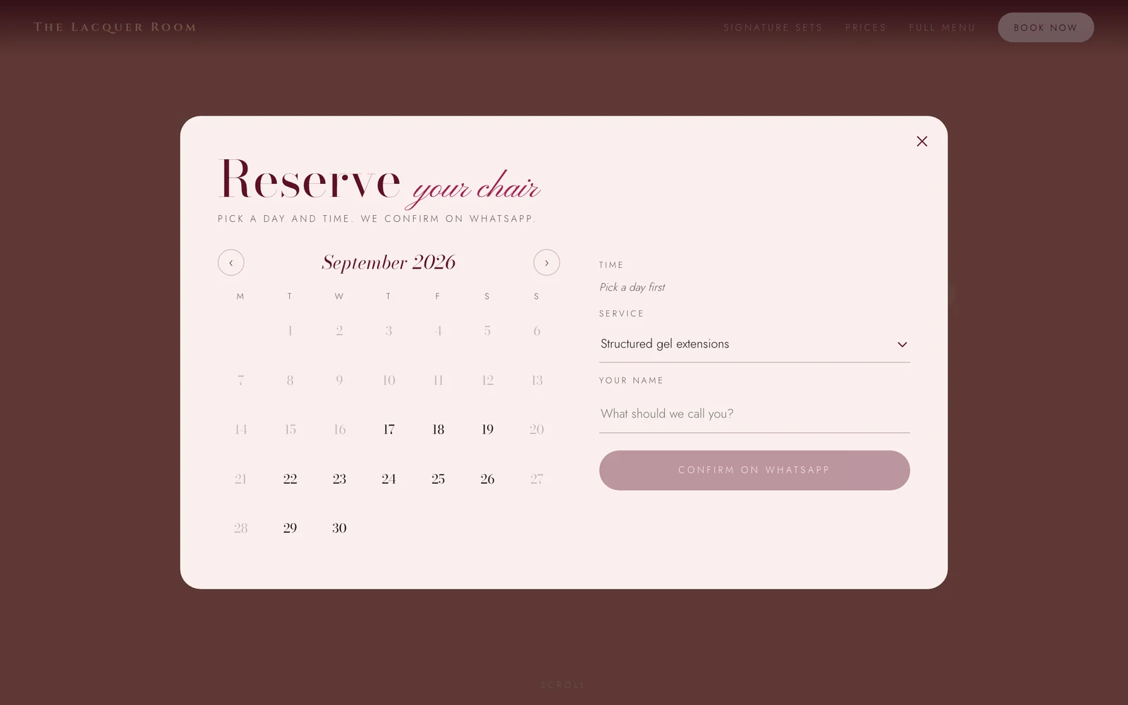 The booking calendar