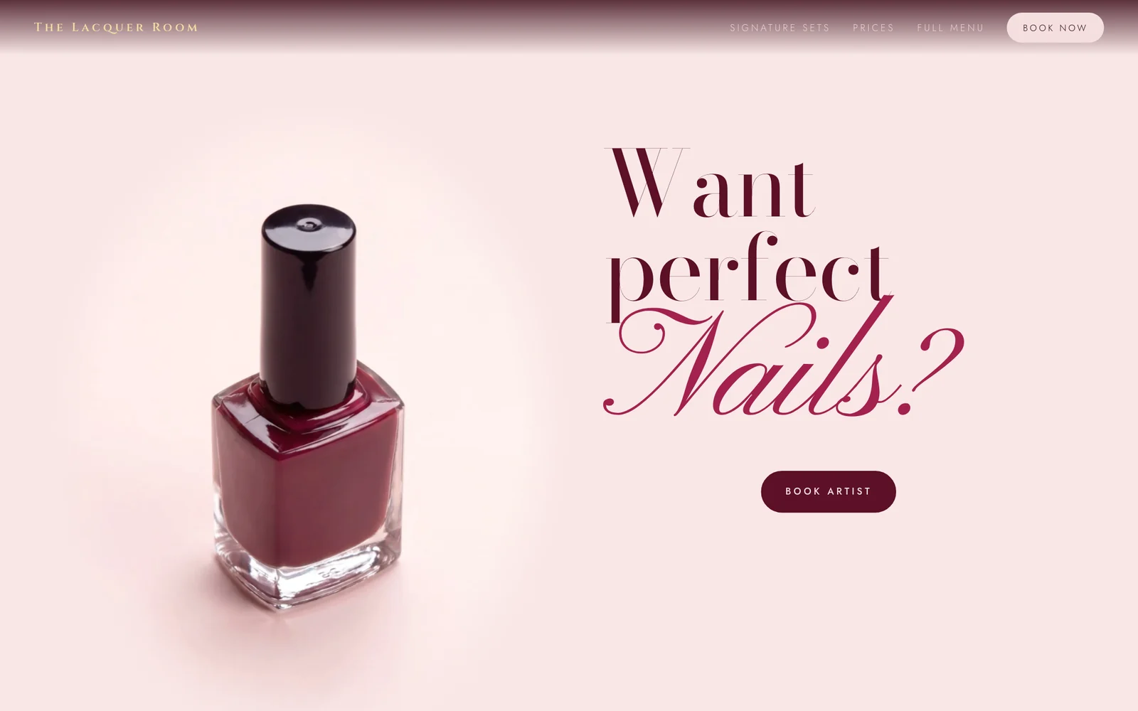 Want perfect Nails? beside a burgundy polish bottle