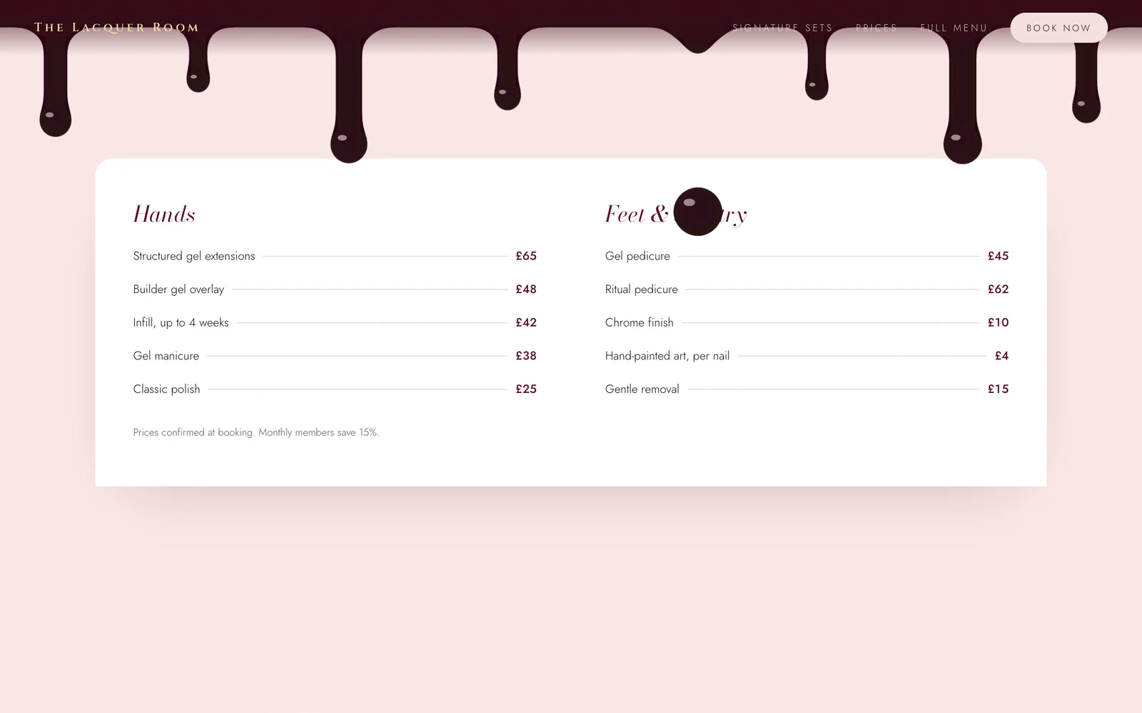 Gel polish drips over the price list
