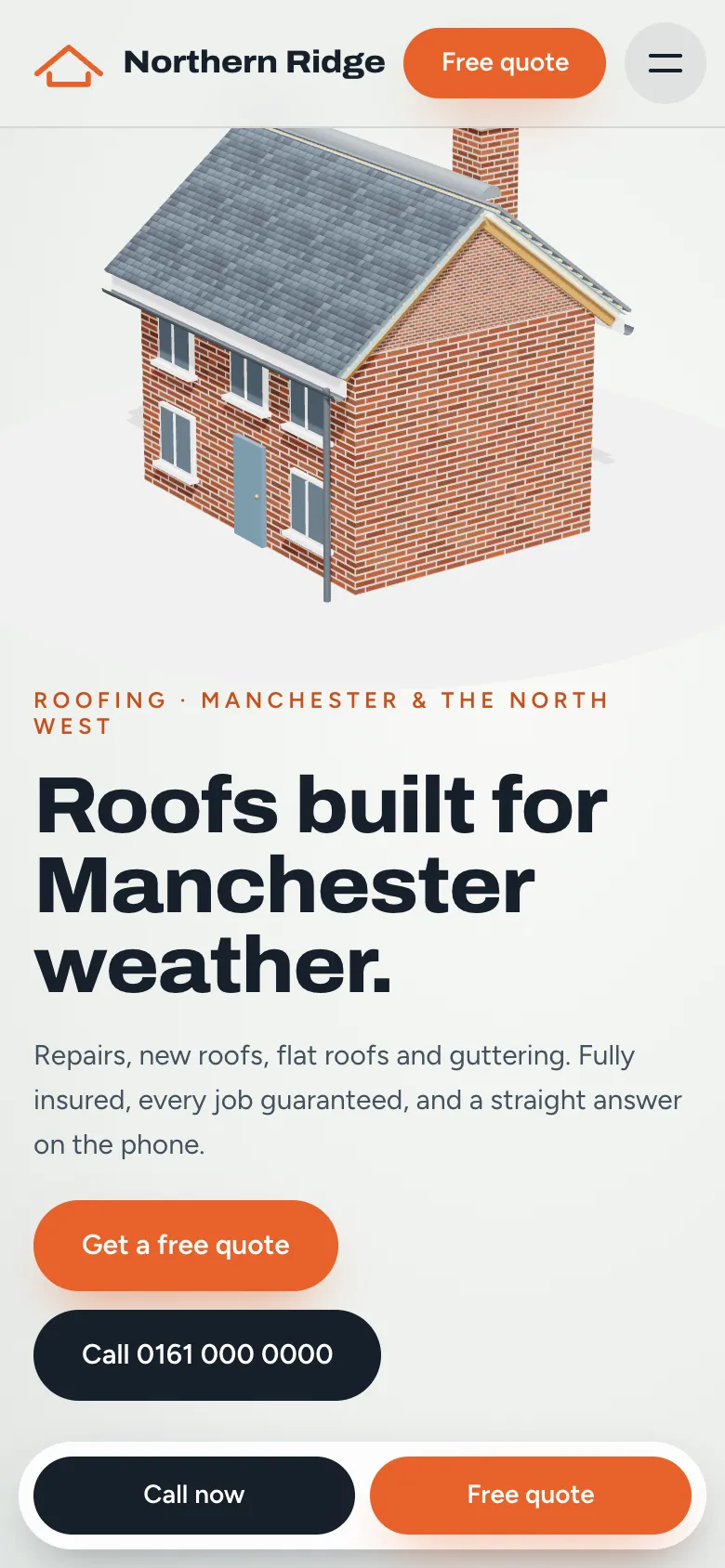 The same homepage on a phone